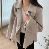 Aachoae 2021 New Fashion Women Elegant Double Breasted Long Sleeve Wool Coats Autumn Winter Chic Casual Solid Color
