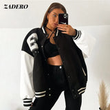 Autumn Winter Oversized Jackets Women 2022Fashion Letter Embroidery Baseball Varsity Black Loose Long Sleeve Y2K