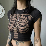 Toloer Dark Wind Round Collar Skeleton Slim High Waist Crop