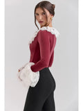 Long Sleeve Lace Flare Trim Corset Top-Outfit