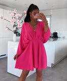 Early Autumn New V-Collar Dress Ins Casual Home Loose Multicolor Dress For Women-Outfit