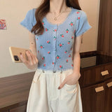 Bubble BM Broken Flower T-Shirt New Short Ins Lace Korean Version Sweet Renoval Sweet Sleeve