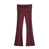 Trendy Women's Wear In Spring, The New Double-Layer Waist-Turning Sports Leisure Pants, Spicy Girls' Stretch Slimming Micro-Horn Trousers-Outfit