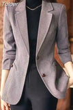 Temperament Lapel Long Sleeve Casual Blazer Professional Elegant Chic Clothing CasualAll-Match Spring Autumn
