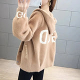 Mink Fleece Hooded Jacket Women Spring Autumn Korean Single Breasted Sweater Cardigan Female Casual Short Knitted