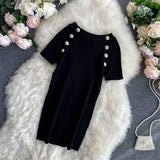 Sleeve O-neck High Quality Knitted T-shirts With Decorated Buttons Girls Stretchy Top Thin Tshirt Summer Tees For