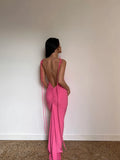 Sexy Women‘s Bodycon Long Dress Solid Color Slant Shoulder Drawstring Backless Ruched Detail Skinny Party vestido-Outfit