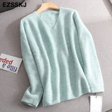 Basic Thick Loose v-neck oversize Sweater Pullover Women Autumn winter Casual long Sleeve Sweater For women Chic Jumpers