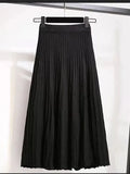 And Winter College Style High Waist Pleated Knitted Skirt Medium-Long Style Full-Length Bag Buttocks Korean Version Show Thin And Large A-Shaped Skirt-Outfit
