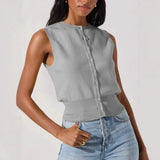 New Knitted Top Women's Sexy Sleeveless Outer Button Vest