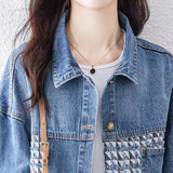 Toloer Sense Denim Jacket Female Autumn New Women's Loose Fashion Splicing Simple Korean Version Jeans Jacket-Outfit