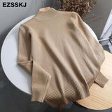 Korean Style Loose Sweater Women Pullover Casual Half Turtleneck Long Sleeve Knit Sweater Female Jumpers solid basic