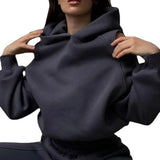 Toloer Women's Fall 2024 New Two-Piece Solid Color Hoodie Short Die Trouser