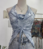Shooting Holiday Wind Hanging Neck Collar Collar Tidling Strap Sling Vest Tie Mesh Yarn Short Sleeveless Top