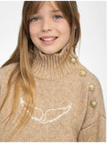 Wings Embroidered Shoulder Button Solid Color High Round Collar Sweater 2025 Autumn And Winter New Fashion Real Shoot