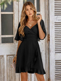 Toloer 2024 New Women's V-Collar Solid Color Waist Flounce Summer Dress Women-Outfit