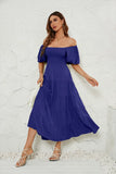 Shooting 2025 Women's Summer Solid Color High Waist Bubble Sleeves To Close Waist Dress