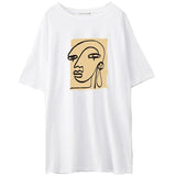 Abstract Character Printed T Shirt Women 2021 Summer New Vintage Harajuku 100% Cotton Tees Soft Casual Female
