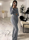 Winter Ribbed Crop Top and Bell Bottom Pants 2 Piece
