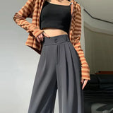 Toloer Pants Female Autumn 2024 New High Waist Pendant Straight Pear Shaped Pants Narrow Version Of The Floor Wide Leg Pants-Outfit