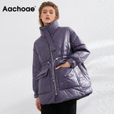 Aachoae Women Solid Thick Warm Lightweight Down Jacket Winter 2021 Long Sleeve Coat With Pockets Female Chic Duck Down