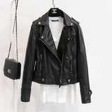 Toloer New Korean Version Of Students Small Coat PU Leather Coat Female Short Spring And Autumn Model Slim Lapel Locomotive Leather Jacket Tide-Outfit