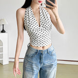 Summer New Women's Dress French Wave Dot Hanging Neck Vest Women's Sports Body Straight