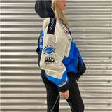 Woman Jacket Blue Printed Casual Loose Jacket New Sports Style Bomber Jacket Women Colorblock Coat Women 2021 Spring and