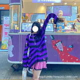 Toloer Hole Hollow Out In The Long Sweater Female Stripe Loose Color Dark Versatile Knit Niche Punk-Outfit