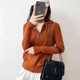 Spring Style Zipper, Hooded, Knitted Cardigan, Slim, Bottom Hooded Sweater, Fashionable Small Coat-Outfit