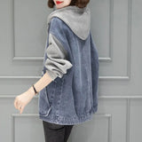 Toloer Hooded Coat Female Autumn New Plus Size Fashion Short Splicing Loose Small Versatile Autumn Jacket-Outfit