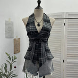 New Bow Design V-Neck Sexy Hanging Neck Sling Vest Sleeveless Top