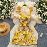 French Design Three-Dimensional Flower Net Embroidery To Recupers With A Sling A-Word Dress
