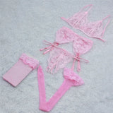 4Pcs Sexy Intimates Women Transparent Lace Slip Dress Erotic Lingerie Femme Sexy Shop Garters Bras And Panty Set Petticoat