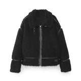 New Artificial Fur Effect Motorcycle Jacket 3548247-Outfit