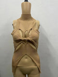 Toloer Irregular Sleeveless Hollow Out Kink Wool Woven Vest Women's Fashion Half High Collar Solid Color Crop Top-Outfit