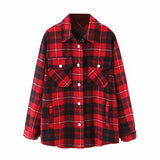 Loose Casual Wool Plaid Jacket Women Turn Down Collar Fashion Coat With Pockets Autumn Long Sleeve Ladies Jackets