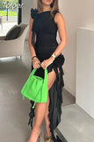 Ruffles Sexy Mini Dress Women Summer Sleeveless See Through Club Party Bodycon Dresses 2023 Ladies Brithday Beach