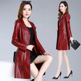7XL Plus Size Autumn Long Faux Leather Trench Coats Coat Female For Womens Windbreaker Women Parka Abrigo Mujer Overcoat