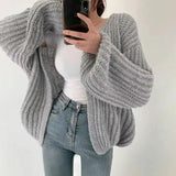 Vintage Oversized Open Front Knit Cardigan-Outfit