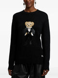 New Women's Bear Embroidered Retro Body Sweater College Style Knitted Shirt