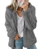 Women Teddy Jacket Coat Solid Fleece Warm Zipper Hooded Coats Autumn Thick Plush Oversized Female Sweatshirts