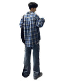 Blue Check-Shirt Loose Tide Brand Loose Couple Casual Long-Sleeved Plaid Shirt Jacket