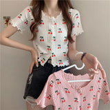 Cherry Short Sleeve T-Shirt Women's Summer Thin Ins Design Small High Waist Short-Sleeveed Knitted Jacket