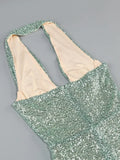 Halter Deep V Neck Sequin Maxi Dress-Outfit