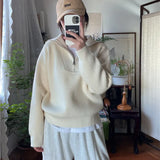 Soft Waxy Sweater Female European Fashion Loose Half Zipper Sweater Fashion Autumn And Winter Casual Versatile Top-Outfit