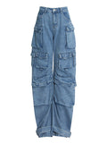 Toloer 2024 New Fashion High Waist Large Pocket Loose Casual Wide Leg Pants Women's Wear-Outfit
