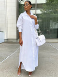 Women Loose Casual Kaftan Long Maxi Shirts Dress 2023 Solid Long Sleeve Lapel Single-breasted Dresses Female Vestidos-Outfit
