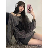 Autumn Gray Round-Neck Long-Sleeved T-Shirt Women's Lazy Style Loose Hole Star Blouse-Outfit