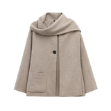 Winter New Women Equipped With Scarf Long-Sleeved Blended Coat Loose Temperament